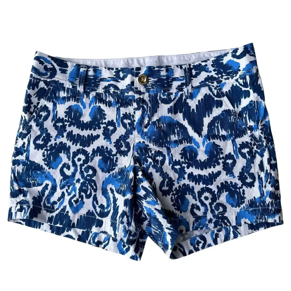 Lily Pulitzer The Callahan Short Blue White Abstract Floral Paisley Print Size 6